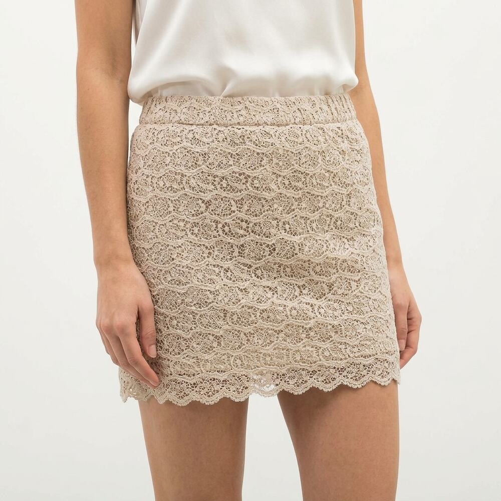 Haute Hippie Beige Floral Lace Lined Mini Skirt Women Size L